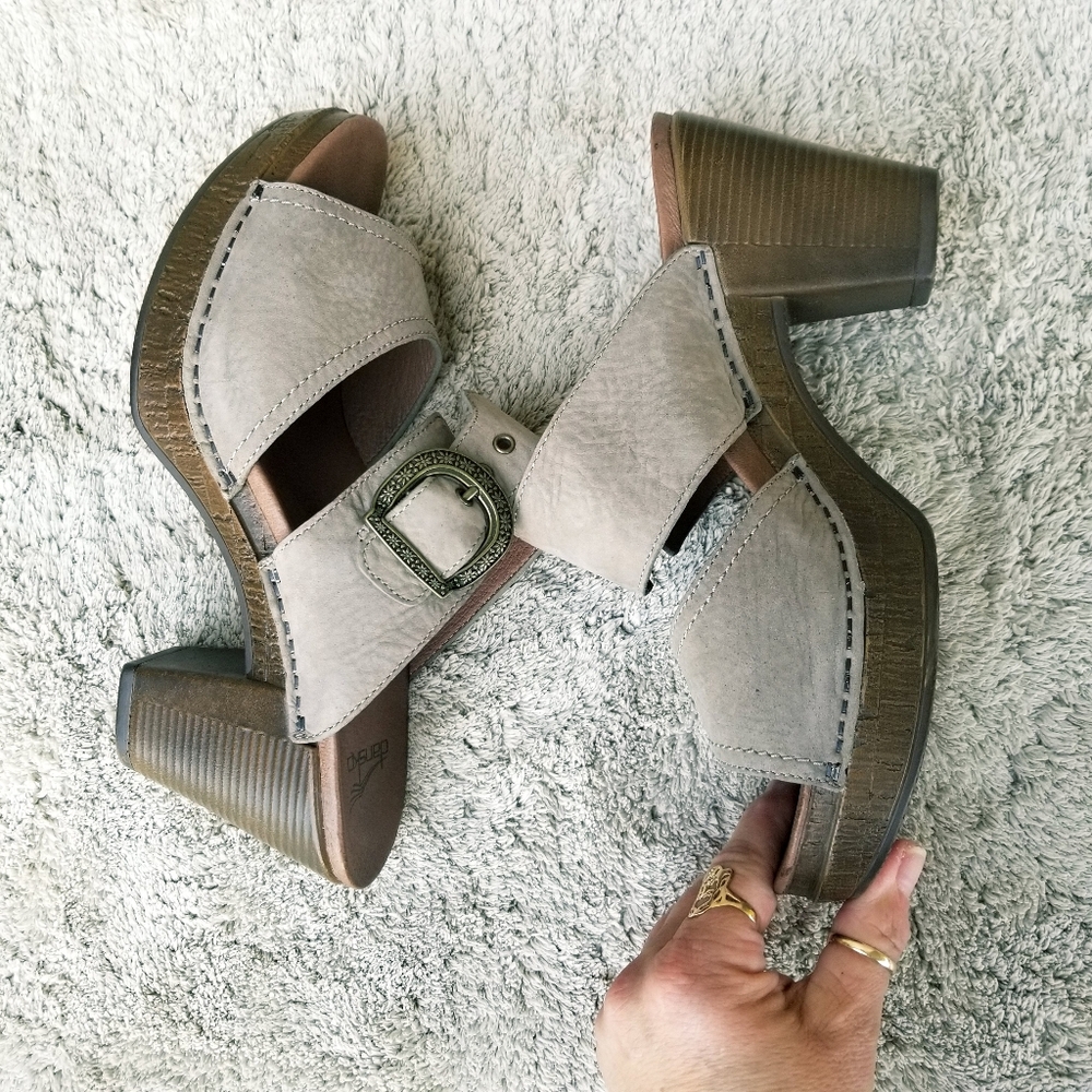 Dansko Ramona GRAY Leather Platform Slide Sandal Clog Heel (Women 9-9.5  EUR 40) - Picture 4 of 9